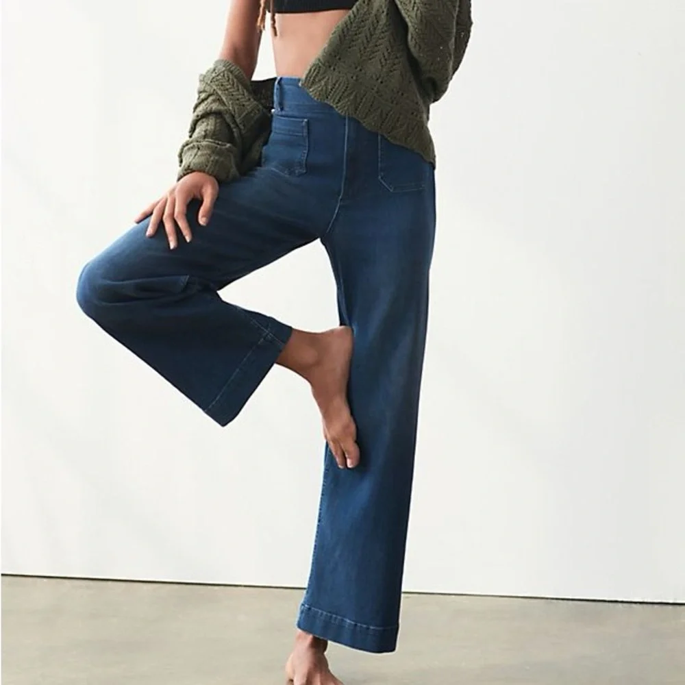 Anthropologie Jeans Womens 28 Pilcro The Skipper Wide Leg Raw Hem High Waisted - Picture 1 of 11